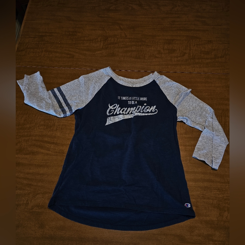 Champion Shirt Women Gray Raglan 3/4 Long Sleeve Baseball Shirt Small